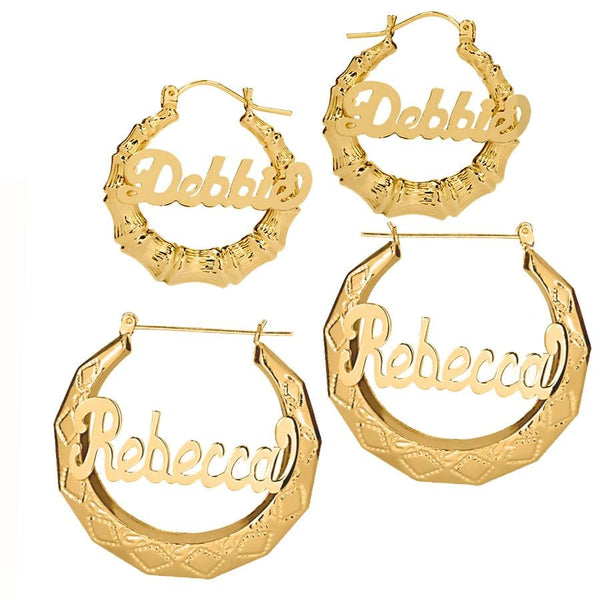 Custom The Cupid Bamboo Hoop Name Earrings - 14K Gold Over Silver / 3 Inches