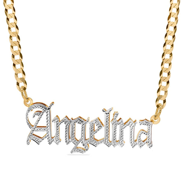Double Nameplate Necklace w/ Love Birds Hannah 