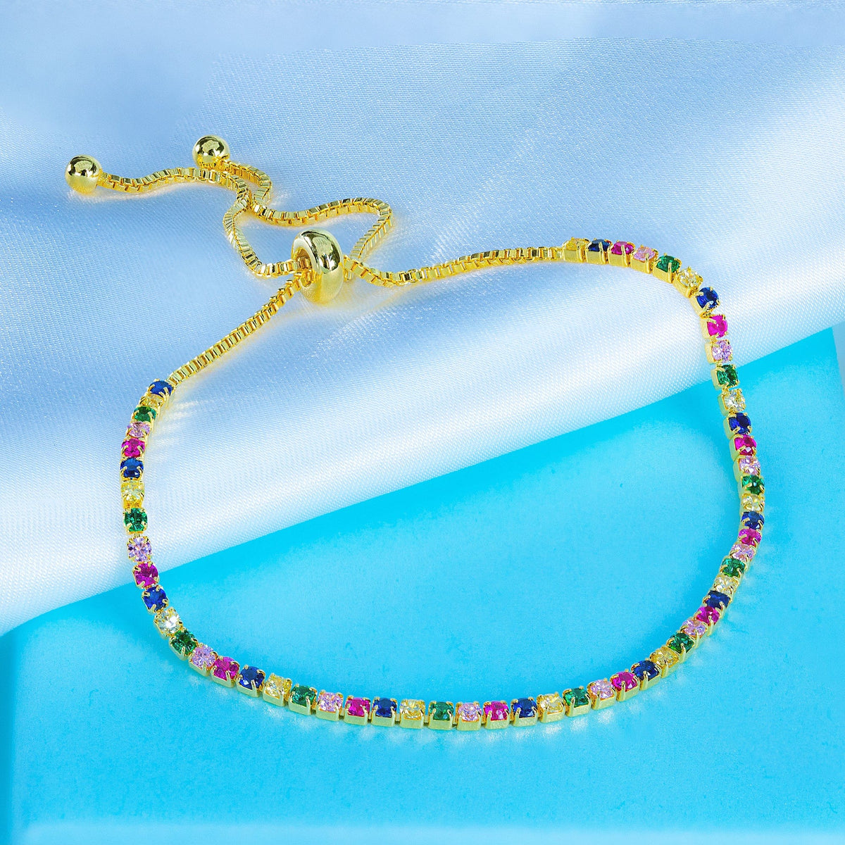 Adjustable Bracelet with Rainbow Cubic Zirconia