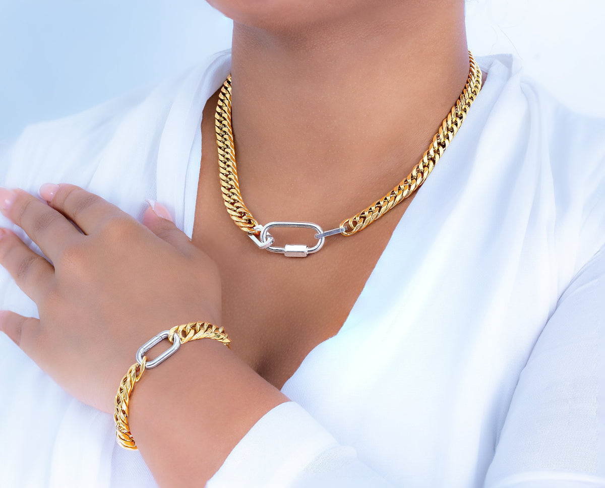 Elegant Stainless Steel Necklace and Bracelet Set