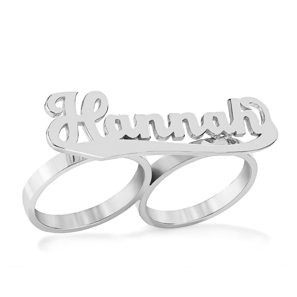 2 Finger Ring Silver Name Ring Double Finger Ring Two Finger Ring Custom Name sold Ring Old English Name Ring Hipster Name Ring Goth Style Ring