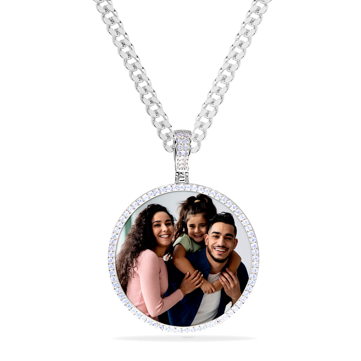 Small Iced Out Round Photo Pendant