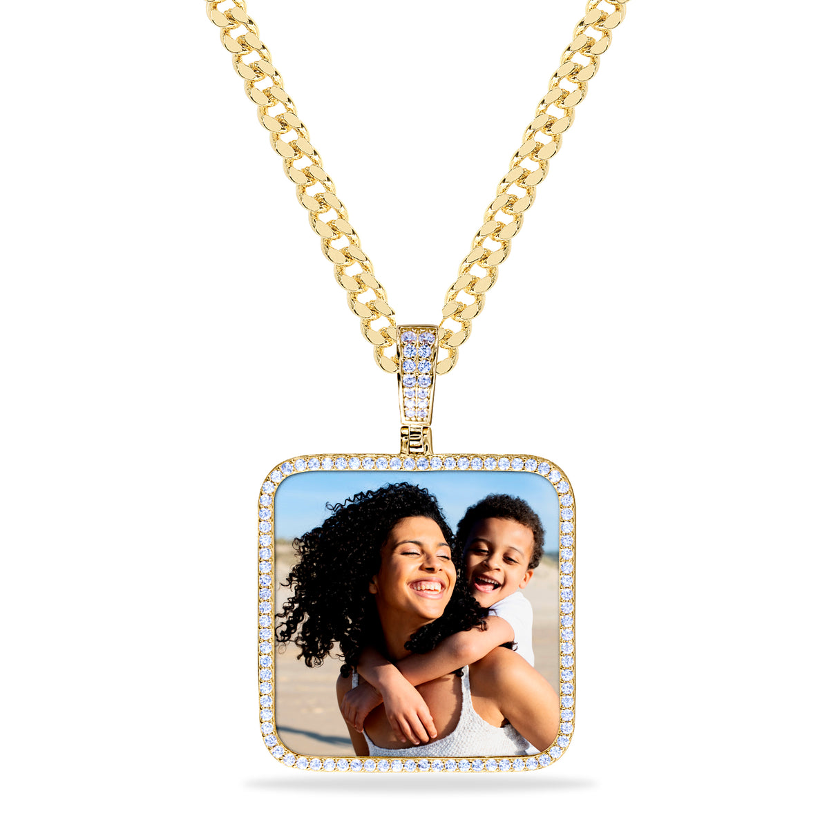 Iced Out Square Photo Pendant