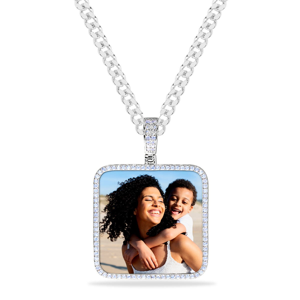 Small Iced Out Square Photo Pendant