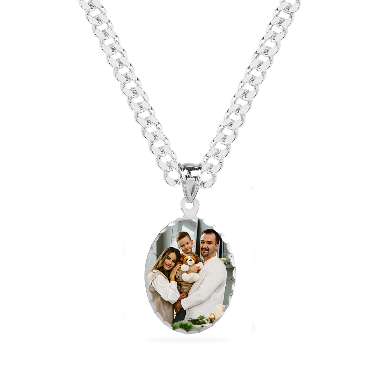 Large Oval Portrait Pendant with Diamond Cut Edges