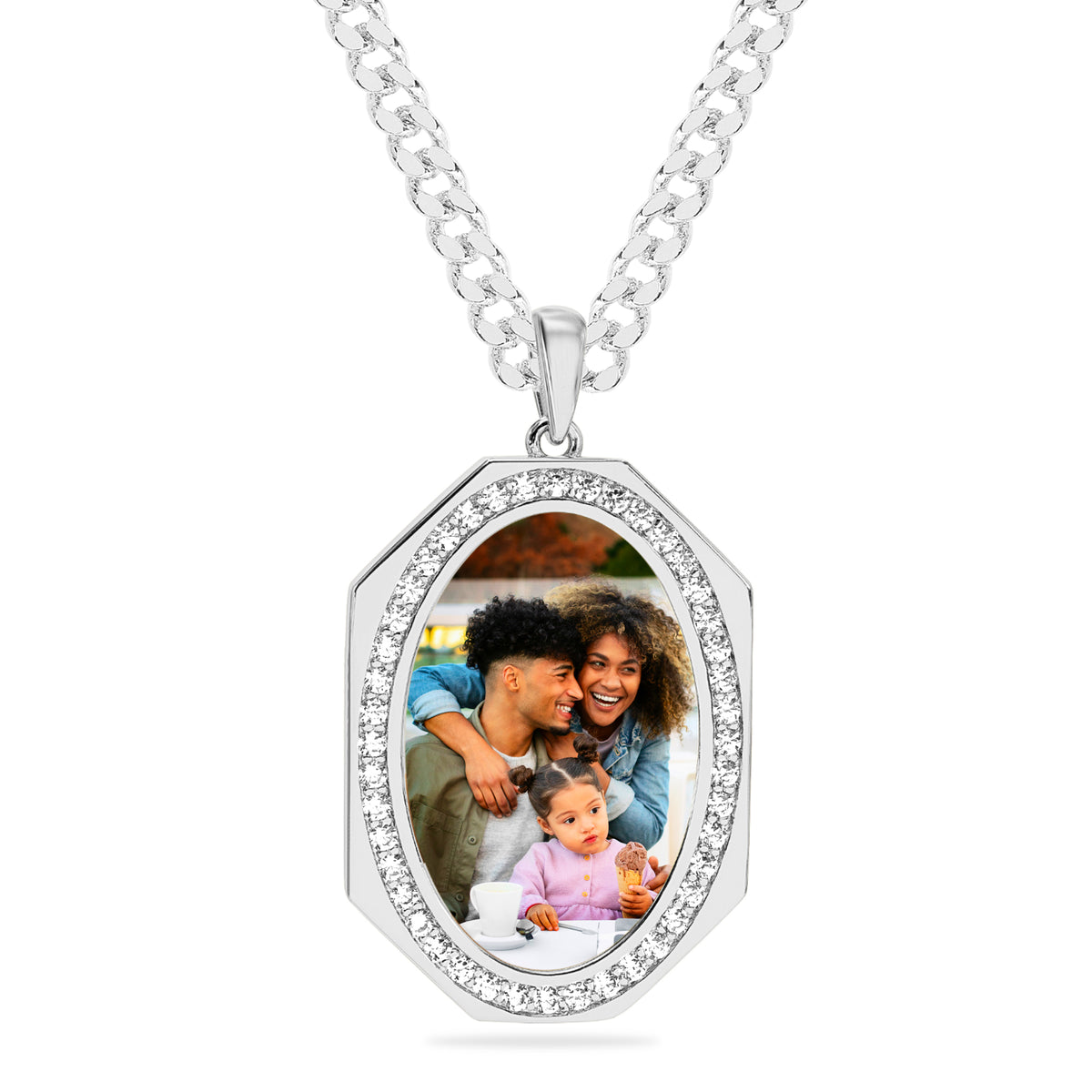 Iced Out Oval Photo Pendant