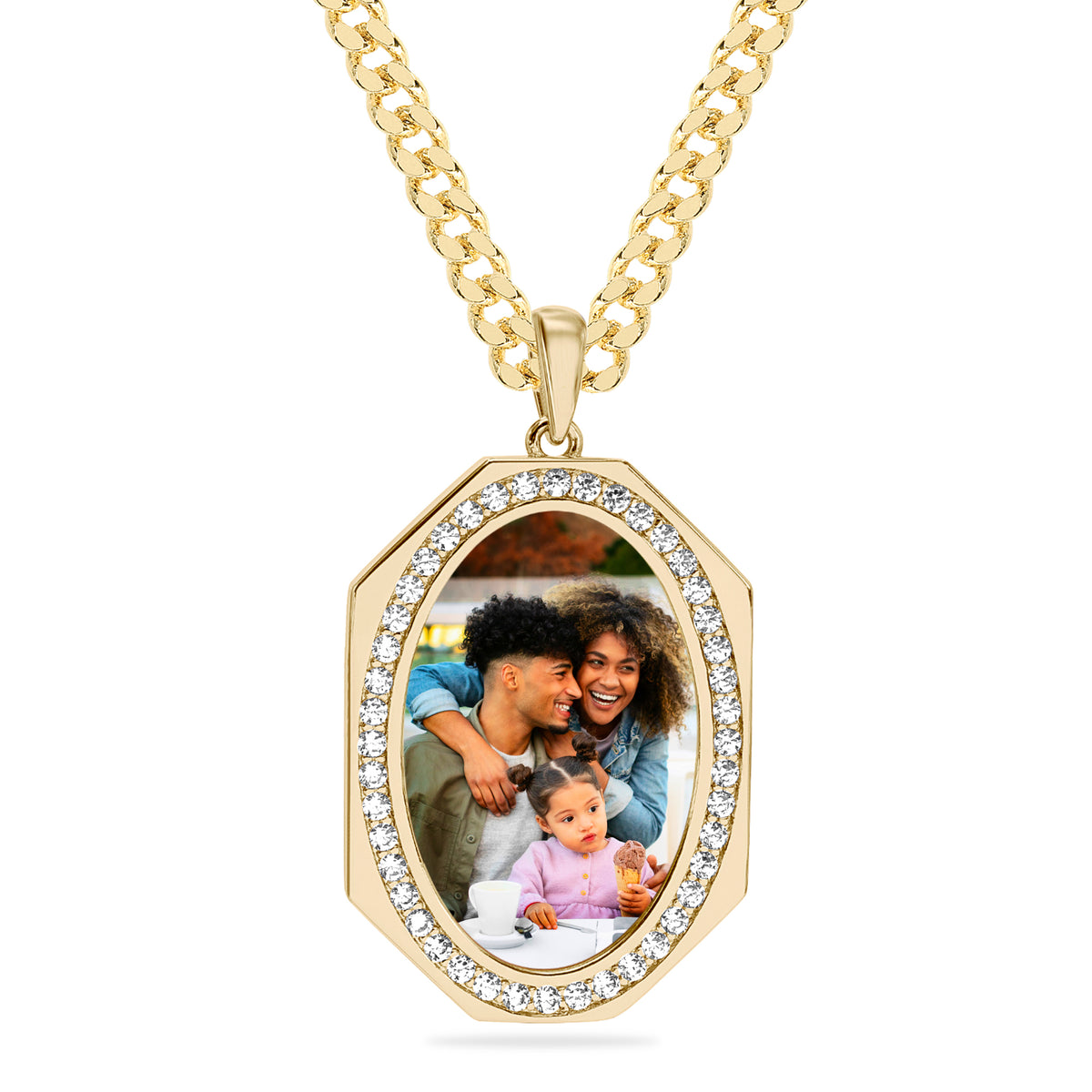 Iced Out Oval Photo Pendant