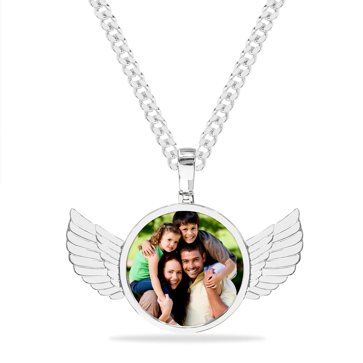 High Polished Round Photo Pendant with Wings