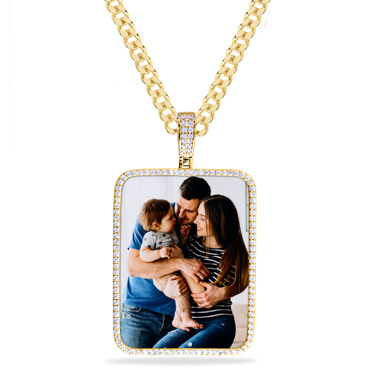 Small Iced Out Rectangle Photo Pendant