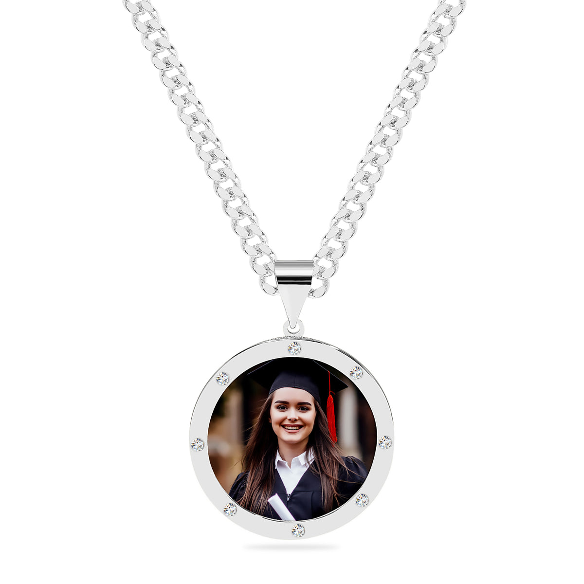 Round Photo Pendant with Zirconia