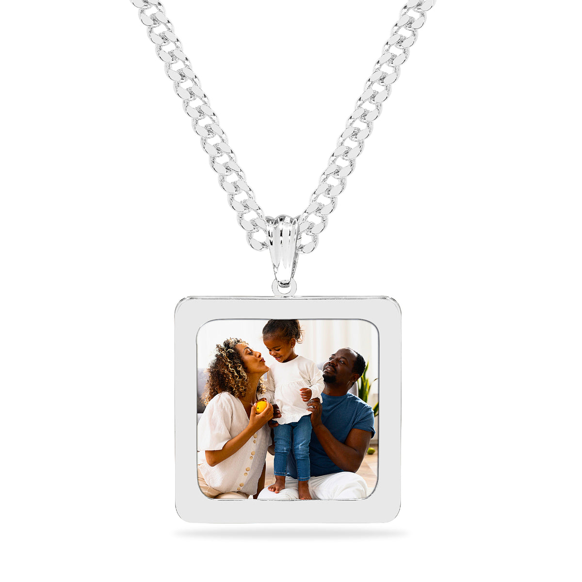 High Polished Square Photo Pendant