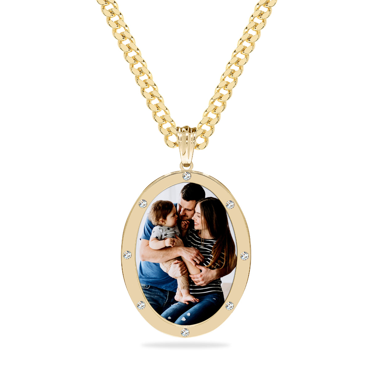 Zirconia Oval Photo Pendant