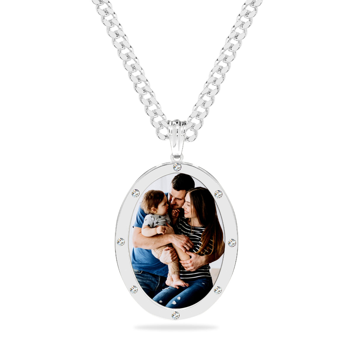 Zirconia Oval Photo Pendant