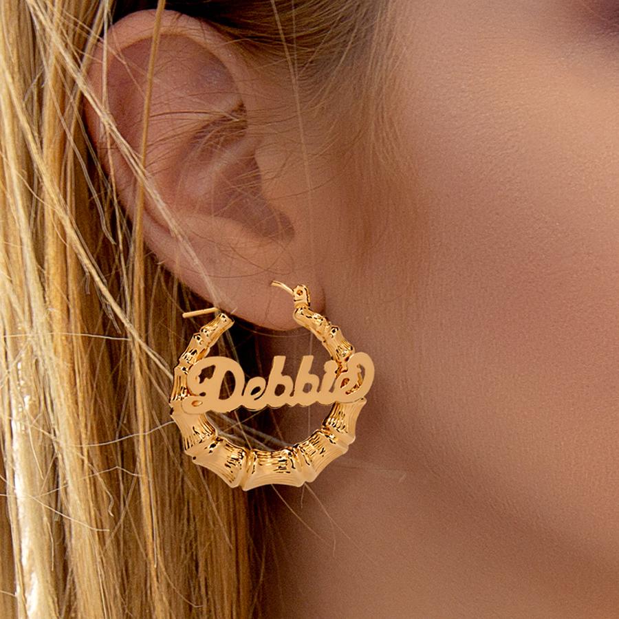 24K Gold Plated Bamboo Name Earrings - Keti Sorely Designs – Initial  Obsession